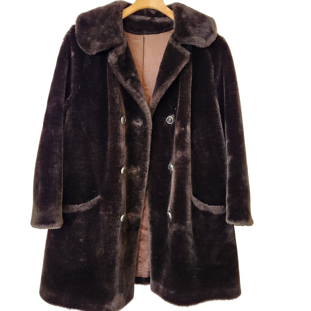 Vintage Mar Del Chocolate Brown Faux Fur Coat Glam Sexy Old Money Winter Pretty - Picture 3 of 15